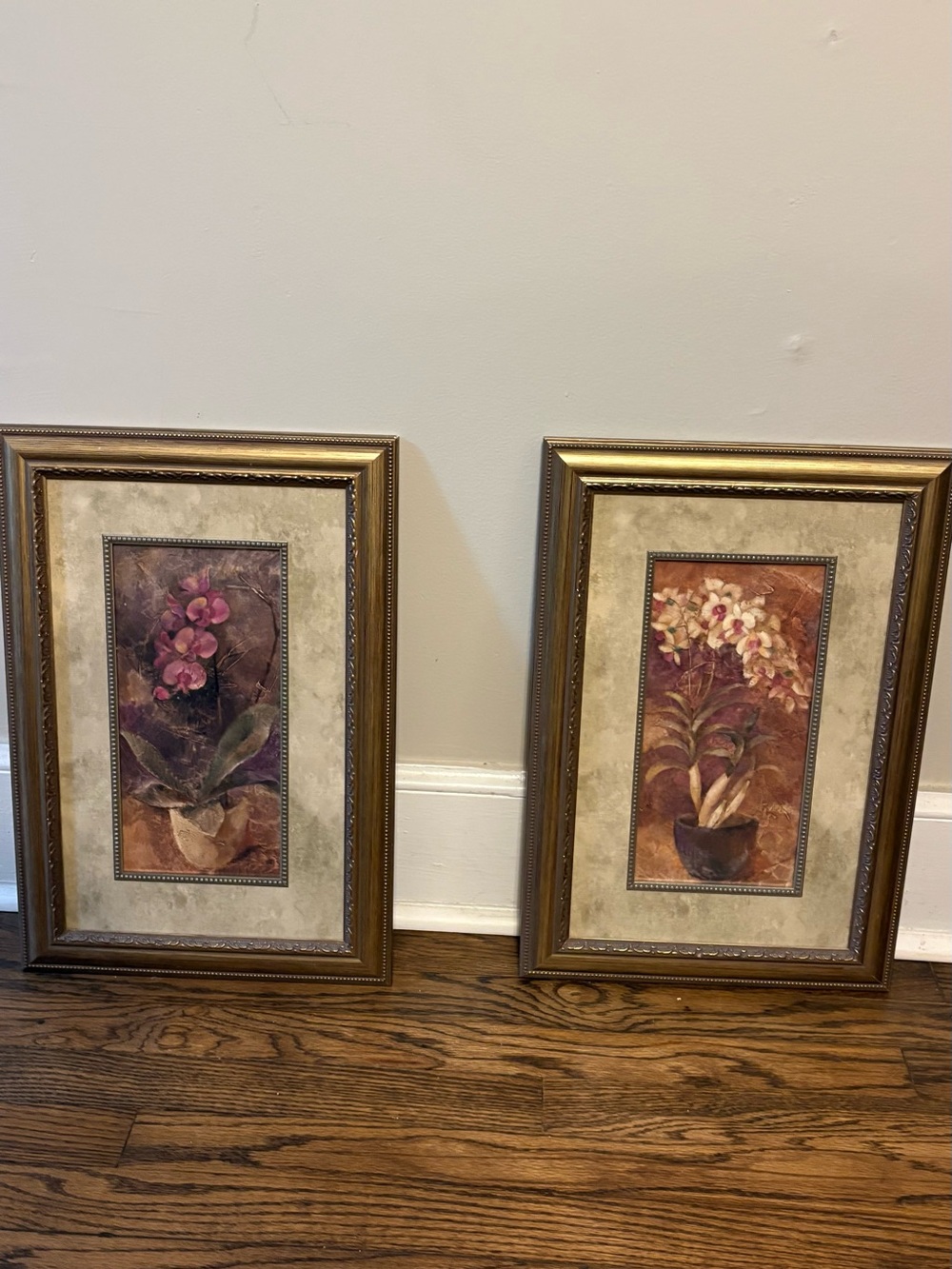 vintage botanical prints featuring purple orchids in gilded frame